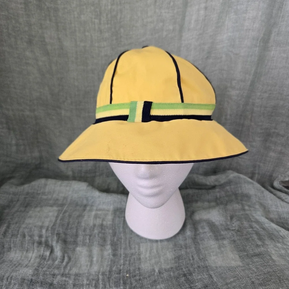 Vintage Child's Rain Sun Bucket Hat Sloping Brim w/ Striped Hatband Foldable OS